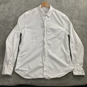 Frank & Eileen Finbar Shirt Mens Medium White Geometric Button Up Long Sleeve